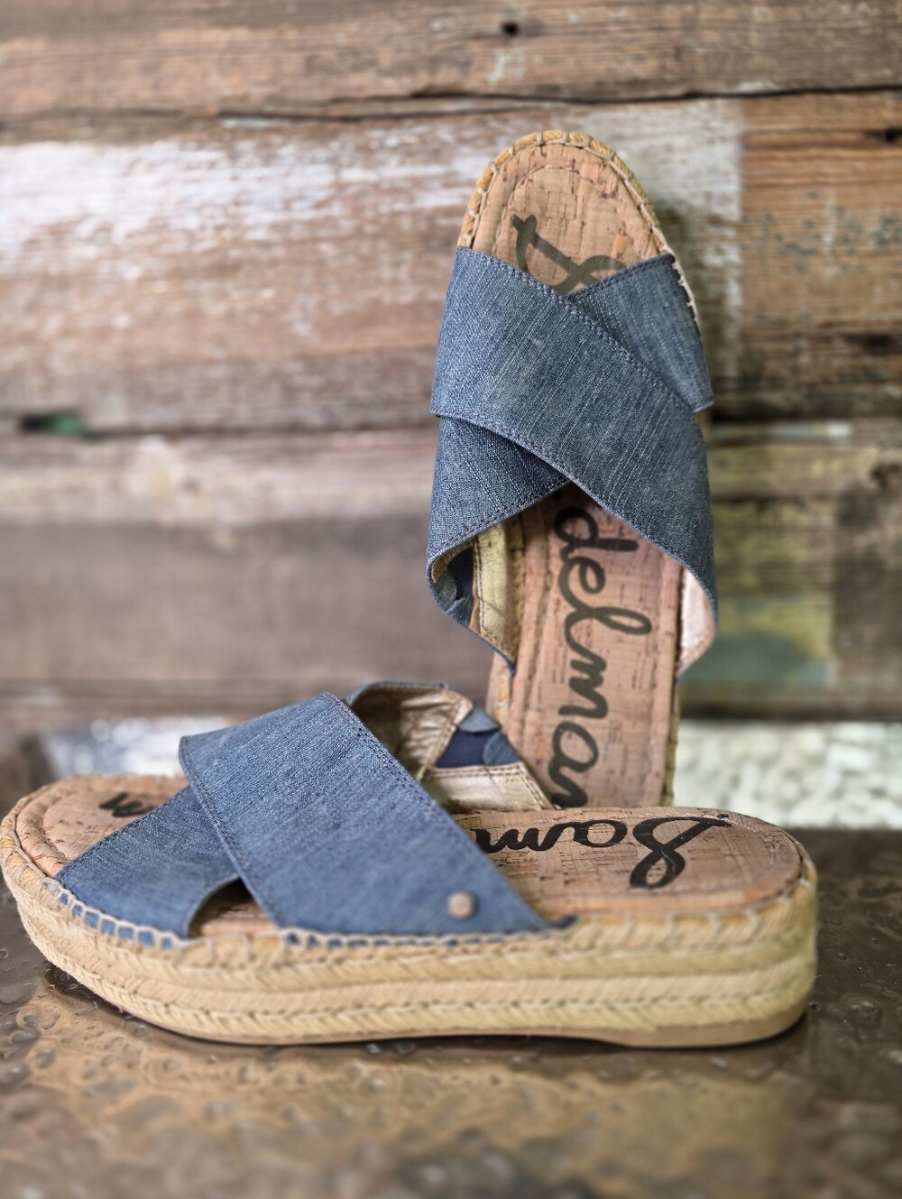 Sam Edelman Denim Blue Crisscross Espadrille Platform Sandals, Size 9 - Picture 1 of 4